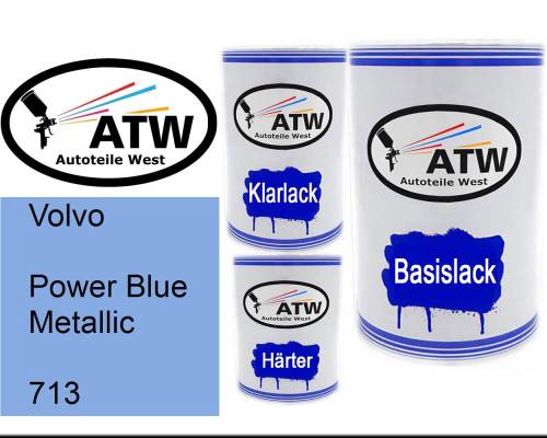 Volvo, Power Blue Metallic, 713: 500ml Lackdose + 500ml Klarlack + 250ml Härter - Set, von ATW Autoteile West.